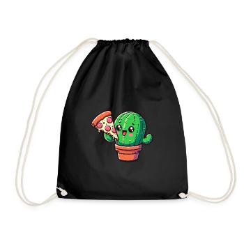 Cute Cactus Pizza Comic - Drawstring Bag - black - Front