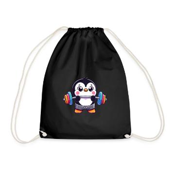 Colorful Penguin Weightlifting Workout - Drawstring Bag - black - Front