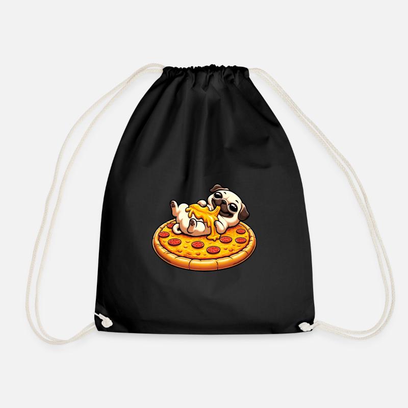 Hund Mops Pizza Pizzaliebhaber Käse - Turnbeutel - Schwarz