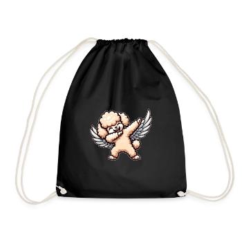 Cute Angel Poodle Cartoon Dog with Wings - Drawstring Bag - black - Front