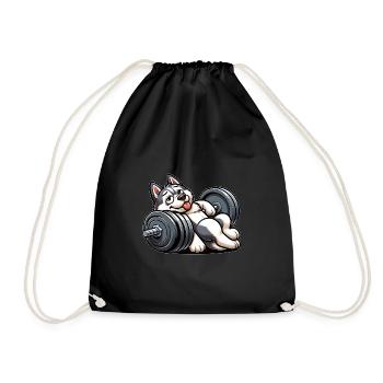 Lazy Husky Dumbbell Training Exhausted Funny - Drawstring Bag - black - Front