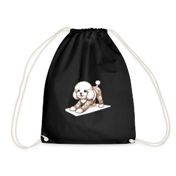 Funny Dog Poodle Yoga Workout Fitness Gymnastics - Drawstring Bag - black - Front