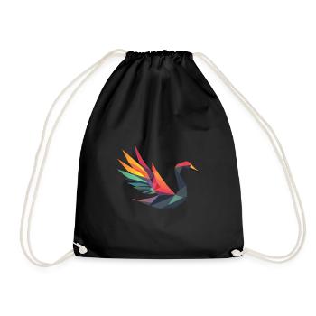 Geometric Swan with Rainbow Wings - Drawstring Bag - black - Front
