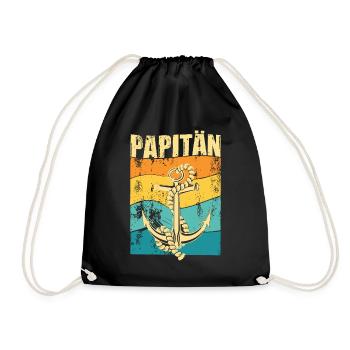 PAPITÄN - Retro Anker - Geschenkidee Papa - Turnbeutel - Schwarz - Vorne