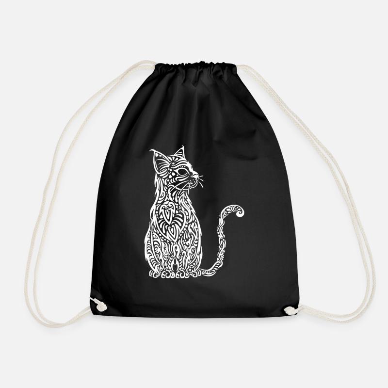 Katze Tribal weiss - Turnbeutel - Schwarz