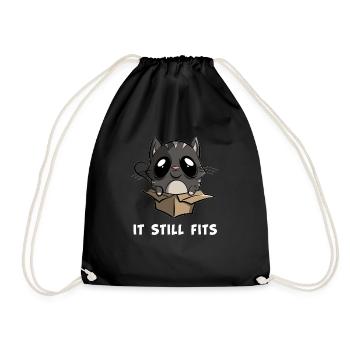 It still fits - cat in carton - Drawstring Bag - black - Front