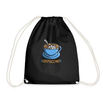 Catpuccino - lustige Katze in Kaffee - Cappuccino - Turnbeutel - Schwarz - Vorne