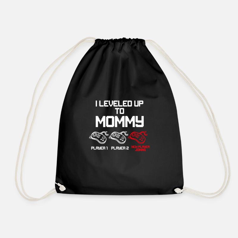 i leveled up to mommy - Drawstring Bag - black