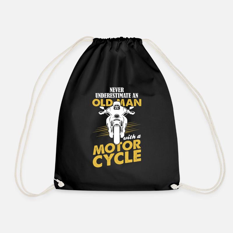 Never Underestimate An Old Man With A Motor Cycle - Drawstring Bag - black