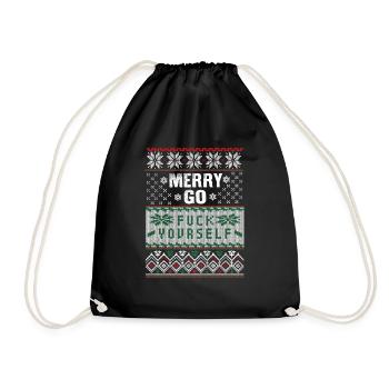 merry go fuck yourself xmas sweater - Drawstring Bag - black - Front