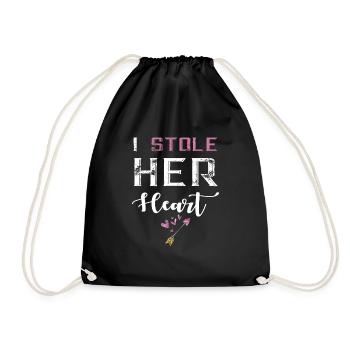 I Stole Her Heart Couple Tshirt - Drawstring Bag - black - Front