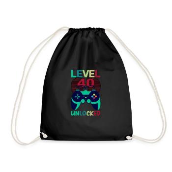 Level 40 Unlocked - Drawstring Bag - black - Front