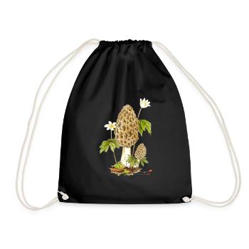 Morel and wood anemone - Drawstring Bag - black - Front