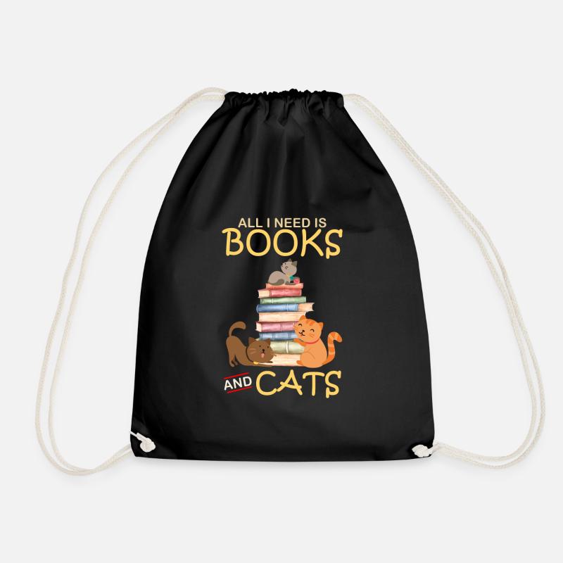 Ich brauche nur Bücher und Katzen - Turnbeutel - Schwarz