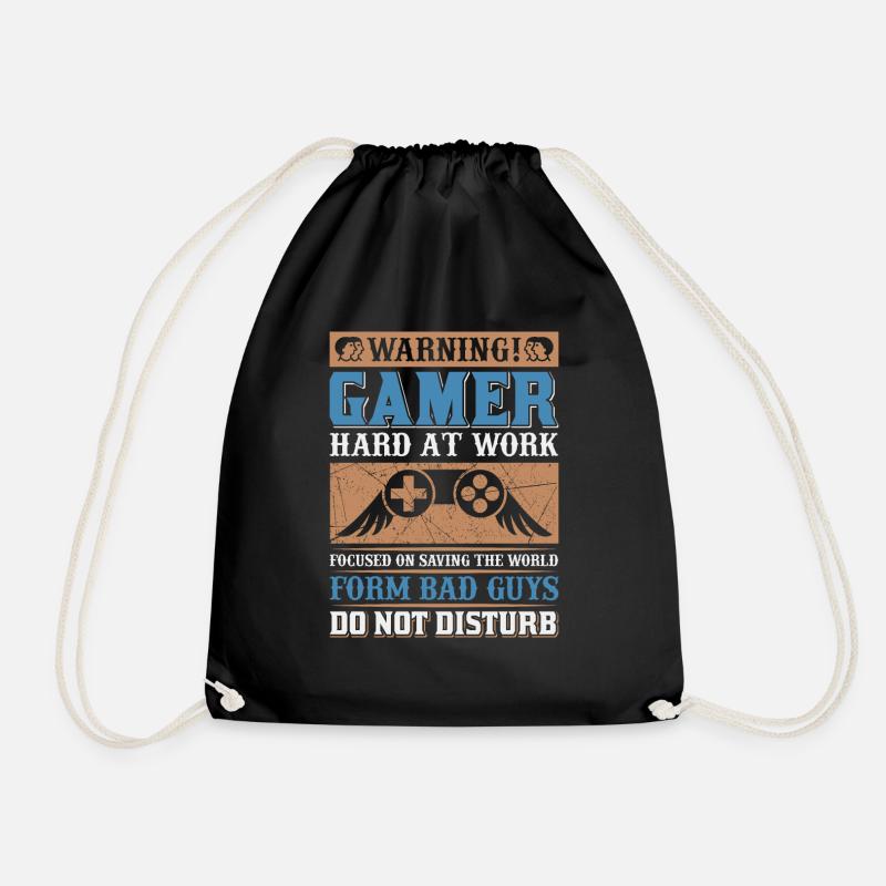Warning Gamer - Drawstring Bag - black