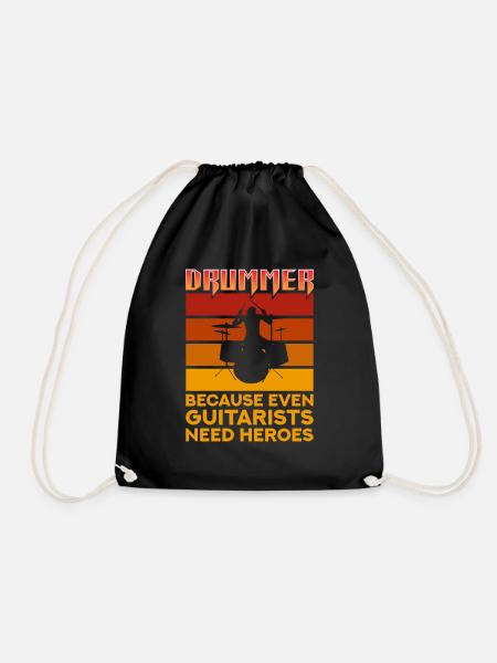 Drummer Because Even Guitarists Need Heroes - Drawstring Bag - black