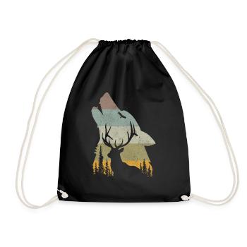 Wolf - Drawstring Bag - black - Front