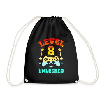 8th Birthday Level 8 unlocked - Drawstring Bag - black - Front