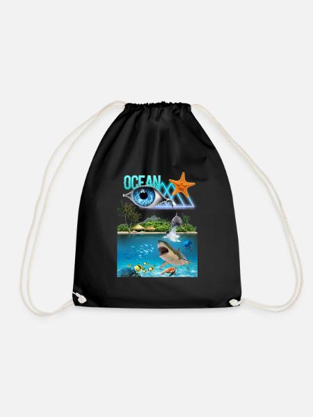 Ocean Eyes, Summer, Summer 2022, Beach club. - Drawstring Bag - black