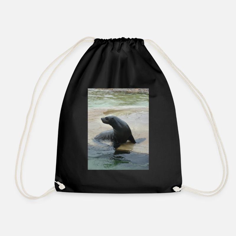 Sea Lion in a pool - Drawstring Bag - black