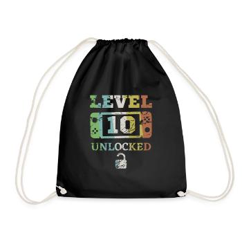 Level 10 freigeschaltet 10. Geburtstag - Turnbeutel - Schwarz - Vorne