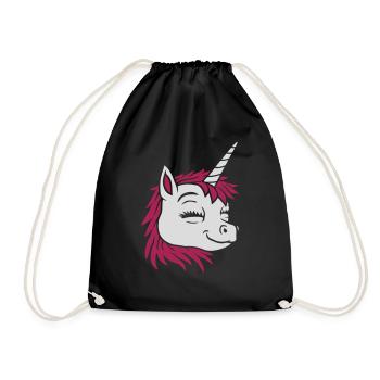 Comic face happy unicorn - Drawstring Bag - black - Front