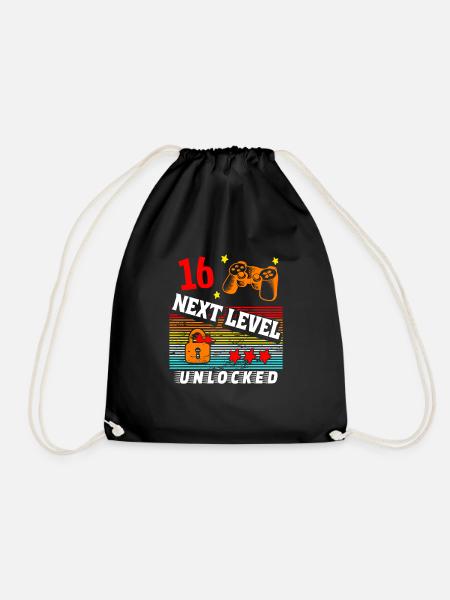 16th Birthday Level Unlocked - Drawstring Bag - black