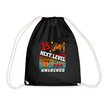 15th Birthday Level Unlocked - Drawstring Bag - black - Front