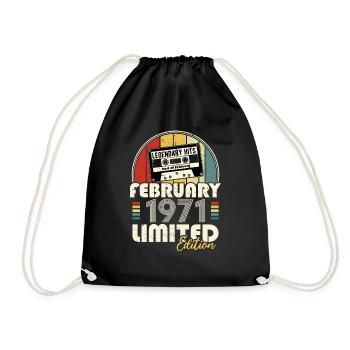 February 1971 Vintage Anniversary Retro Gift - Drawstring Bag - black - Front