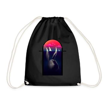 RABBIT AND SAILING BOATS - Drawstring Bag - black - Front
