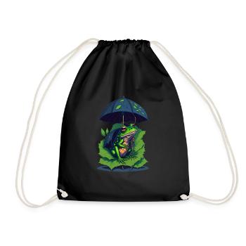 Frog with Umbrella Cute Frogs Cool - Drawstring Bag - black - Front