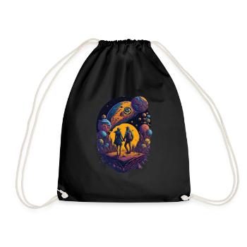 Love Space Holding Hands Lover Gift - Drawstring Bag - black - Front