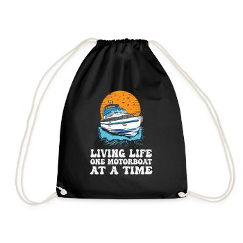 Boating Pontoon Captain Living Life One Motorboat - Drawstring Bag - black - Front