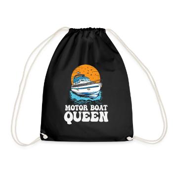 Pontoon Queen Motorboating Boat Parade Motor Boat - Drawstring Bag - black - Front