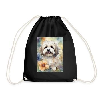 Cute Havanese Dog in Watercolor - Drawstring Bag - black - Front