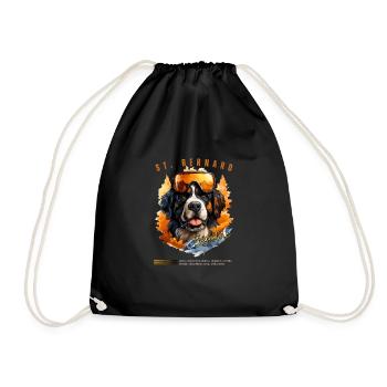 Saint Bernard Winter Portrait: Ski-Outfitted - Drawstring Bag - black - Front