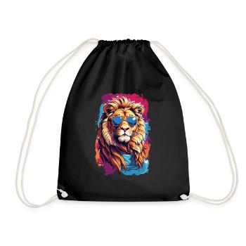 Cool Colourful Lion in Sunglasses - Drawstring Bag - black - Front