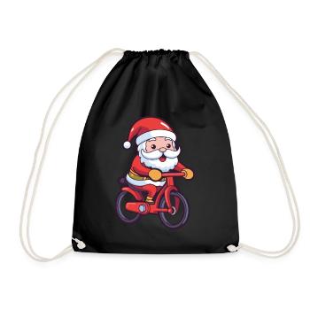 Santa Claus Bicycle Christmas - Drawstring Bag - black - Front