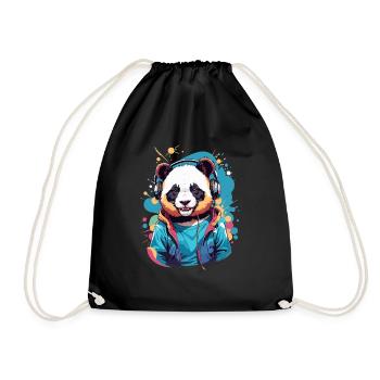 Cool Colourful Panda Listening to Music - Drawstring Bag - black - Front