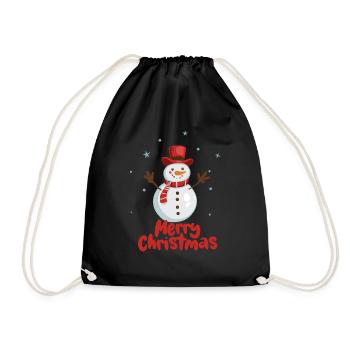 Schneemann und die Inschrift Frohe Weihnachten - Turnbeutel - Schwarz - Vorne