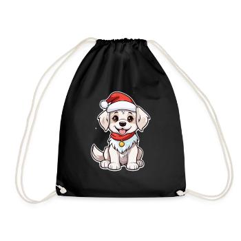 Dog with Christmas Hat - Drawstring Bag - black - Front