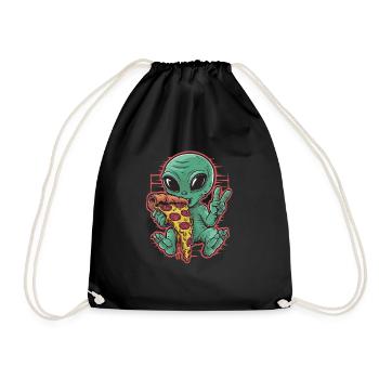 Alien dégustant une pizza signe de paix - Sac de sport léger - noir - Devant