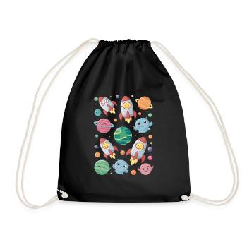 Kids Space Adventure With Fun Planets - Drawstring Bag - black - Front