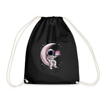 Astronaut with cake sitting on the moon - Drawstring Bag - black - Front