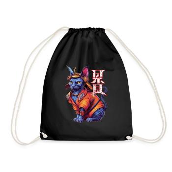 Samurai Cat - Ninja Kitten - Drawstring Bag - black - Front