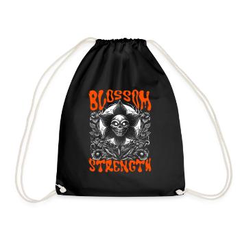 Blossom Strength Bold Flower with Fangs Retro - Drawstring Bag - black - Front