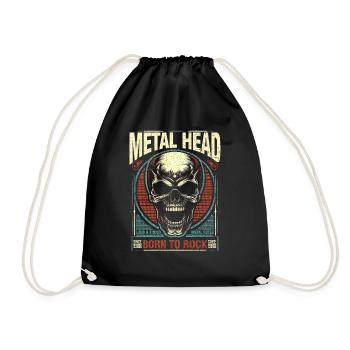 Retro Skull Design Bold Metalhead Vintage - Drawstring Bag - black - Front