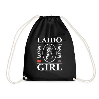 Iaido Girl Design with Kanji – Sword Fighting and Ele - Drawstring Bag - black - Front