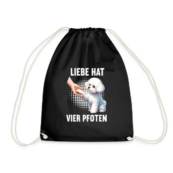 Liebe hat Vier Pfoten Bichon frise Bichon Hund - Turnbeutel - Schwarz - Vorne