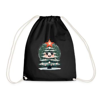 Cheerful Cartoon Christmas Tree With Sparkling. - Drawstring Bag - black - Front